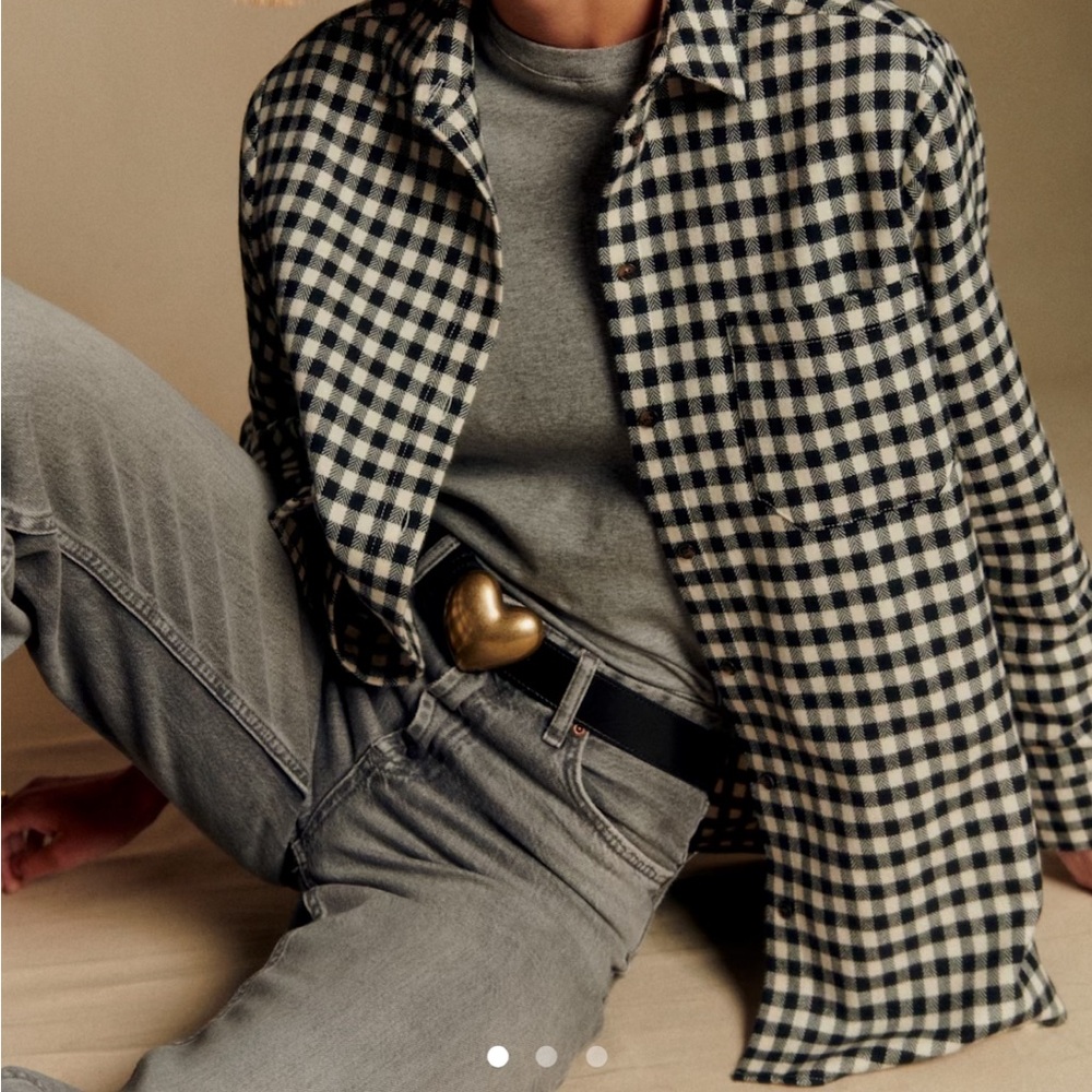 Sézane Max Shirt Black Ecru Check Flannel Button down